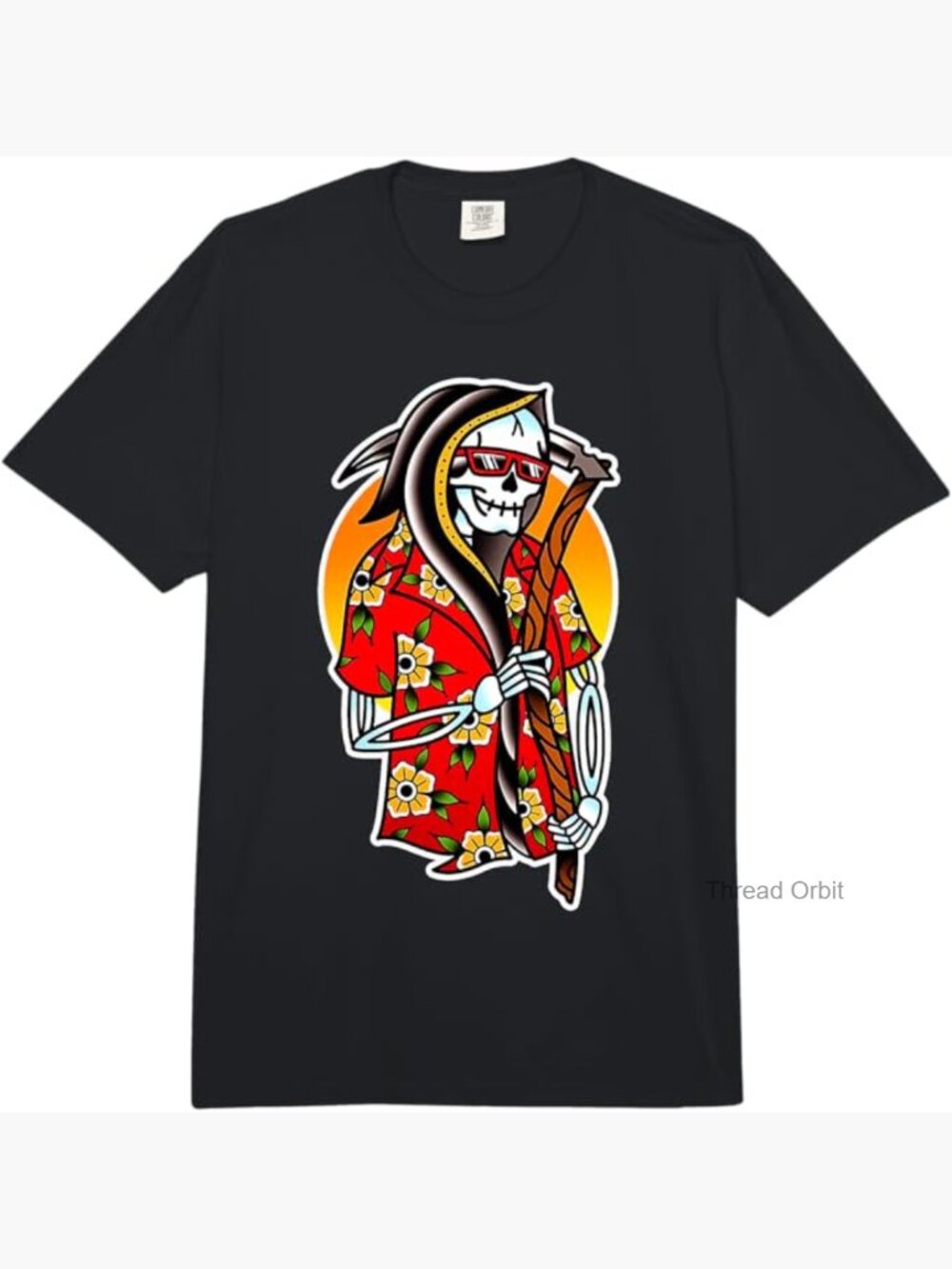 Grim Reaper Hawaiian T-Shirt Dark Humor Tropical Skull Print